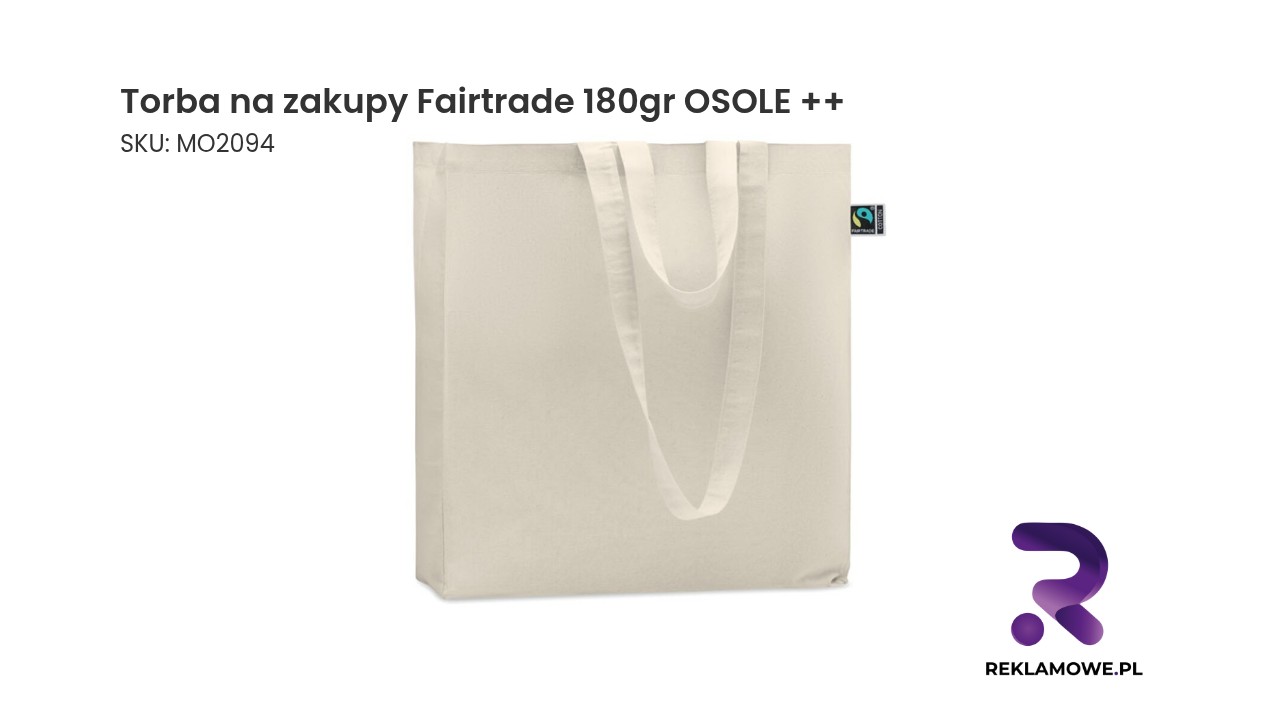 Torba na zakupy Fairtrade 180gr OSOLE ++ Torba na zakupy Fairtrade 180 g OSOLE – ekologiczna torba bawełniana wielokrotnego użytku